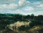 Jacob Koninck Landscape with huntsmen on a track before a village oil painting